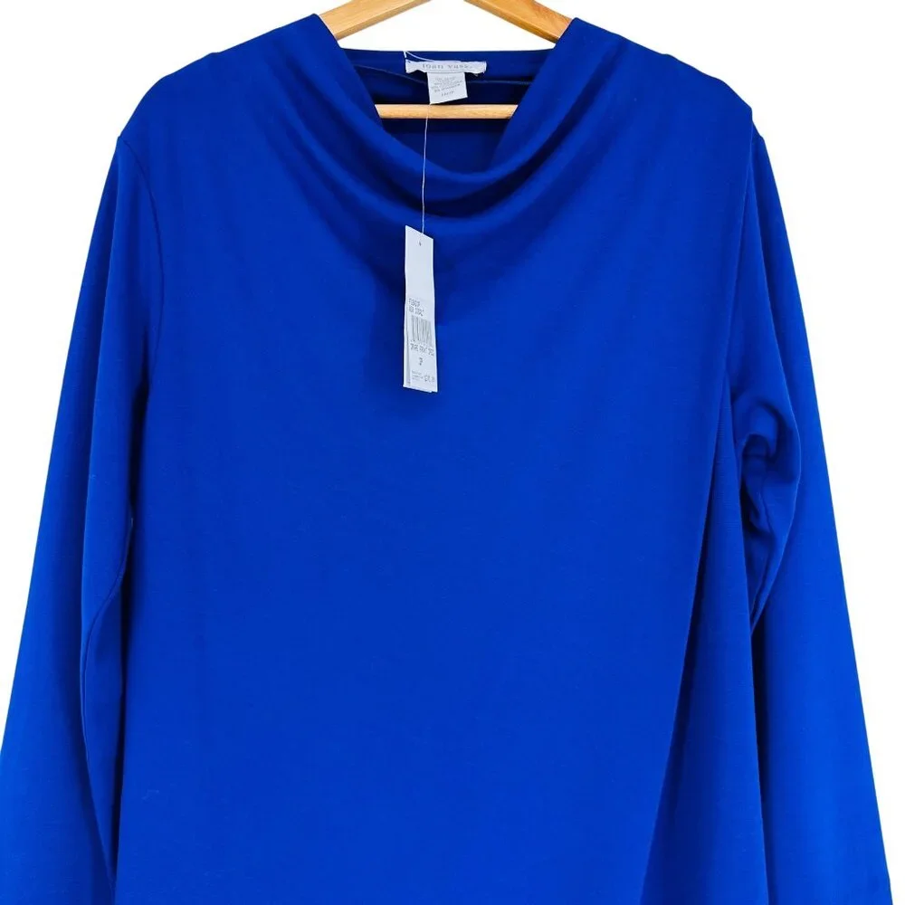 Joan Vass Drape Front Cobalt Blue Long Sleeve Elegant Professional Dress New 2P - Picture 3 of 9